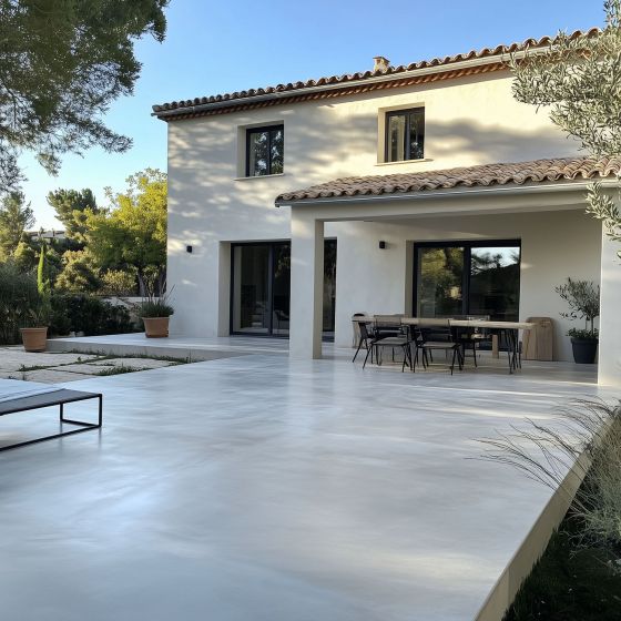 KIT BETON CIRE EXTERIEUR - Béton ciré extérieur pour sol, mur, terrasse, balcon, escalier - Mise en situation - Gazelle