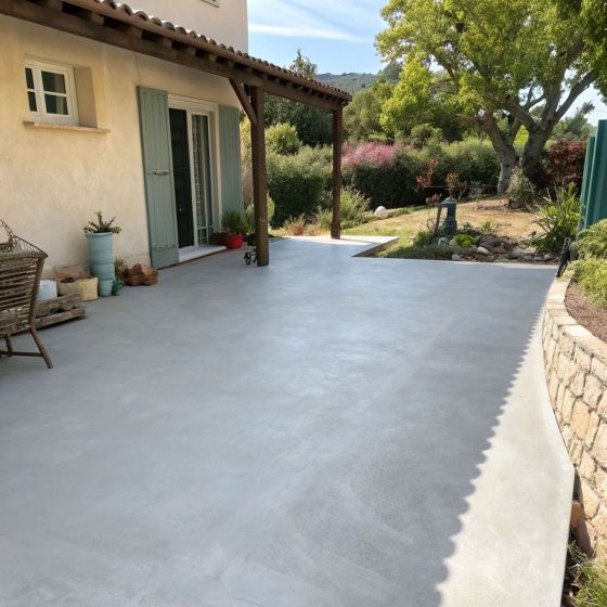KIT BETON CIRE EXTERIEUR - Béton ciré extérieur pour sol, mur, terrasse, balcon, escalier - Mise en situation - Griset