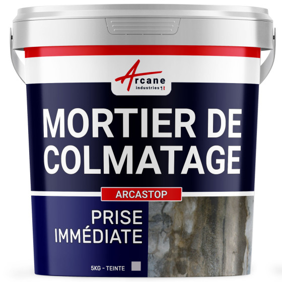 Mortier anti infiltration eau prise ultra rapide colmatage : ARCASTOP-5Kg-Gris-Couleur / Aspect